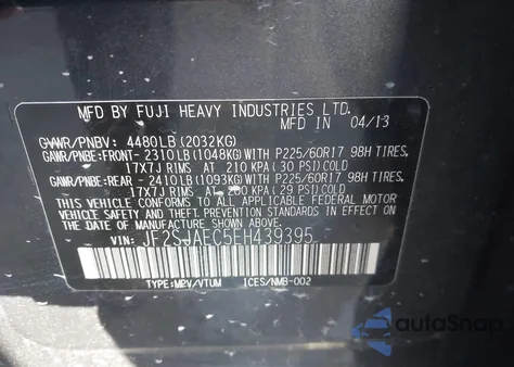 2014 Subaru Forester 2.5I Premium from USA, damaged, VIN JF2SJAEC5EH439395